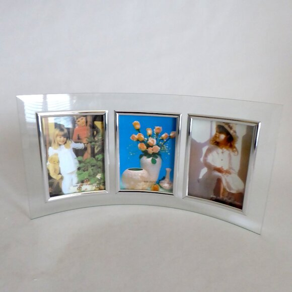 NEW 13” x 7” CURVED BEVELLED SILVER & GLASS COLLAGE PHOTO FRAME - Picture 3 of 12